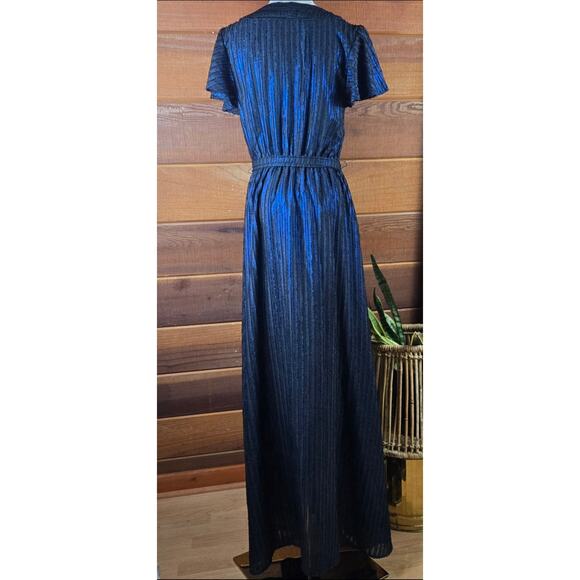 ModCloth Fairy Gunge Whimsigoth Witchy Sheer Metallic Pleated Wrap Maxi Dress M - Picture 5 of 11